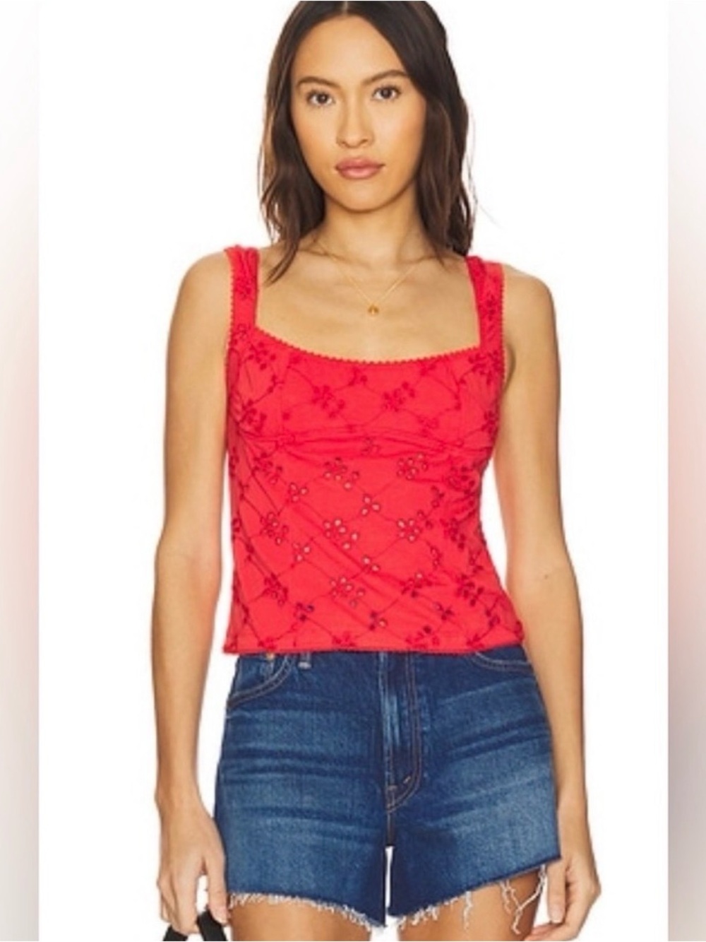 New Free People Poppy Red Eyelet Camisole